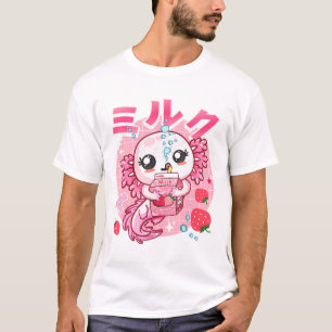 Kawaii Axolotl Strawberry Milk Shake Carton Japane T-Shirt