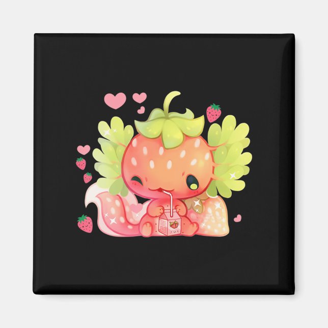 Kawaii Axolotl Strawberry Milk Shake Japanese Anim Magnet (Front)