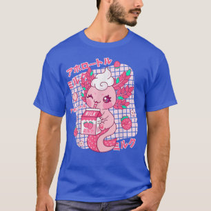 Kawaii Axolotl Strawberry Milk Shake Japanese Retr T-Shirt