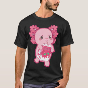 Kawaii Axolotl Strawberry Milk Teen Girl Kids Japa T-Shirt