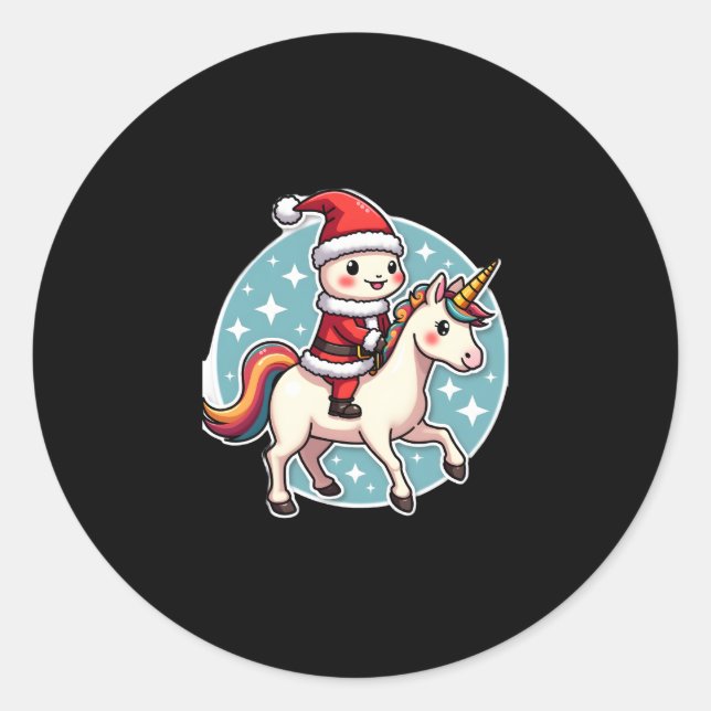 Kawaii Axolotl Unicorn Xmas Santa Merry Christmas  Classic Round Sticker (Front)