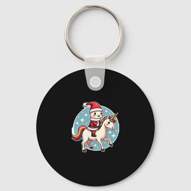 Kawaii Axolotl Unicorn Xmas Santa Merry Christmas  Key Ring (Front)