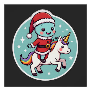 Kawaii Axolotl Unicorn Xmas Santa Merry Christmas  Poster