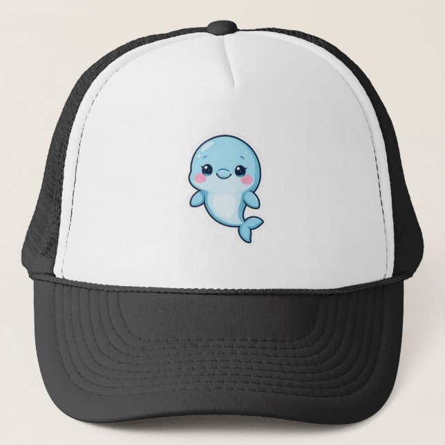 Kawaii Baby Blue Dolphin Trucker Hat (Front)