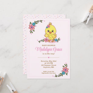 Kawaii Baby Chick Baby Shower Invitation Pink