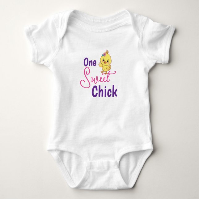 Kawaii Baby Chicks One Sweet Chick White Baby Bib Bodysuit (Front)