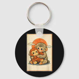 Kawaii Baby Monkey Cute Japanese Macaque Ukiyo-e Key Ring