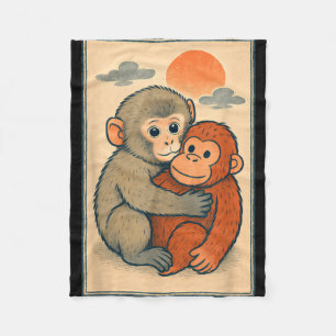 Kawaii baby monkey emotional cute vintage japanese fleece blanket