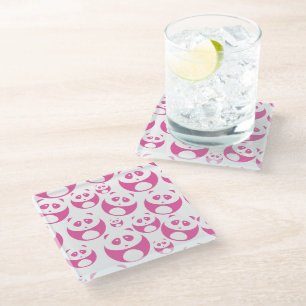 Kawaii Baby Pink and White Panda Pattern Glass Coaster