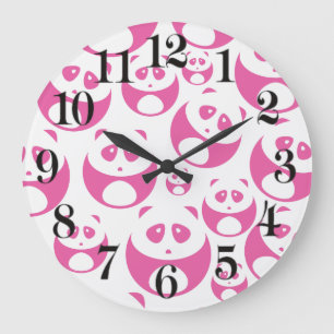 Kawaii Baby Pink and White Panda Pattern Large Clock