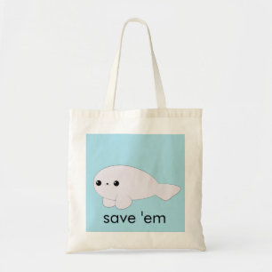 Kawaii baby seal 'save 'em' tote bag