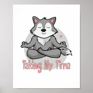 Kawaii baby wolf doing yoga poses for meditation  poster