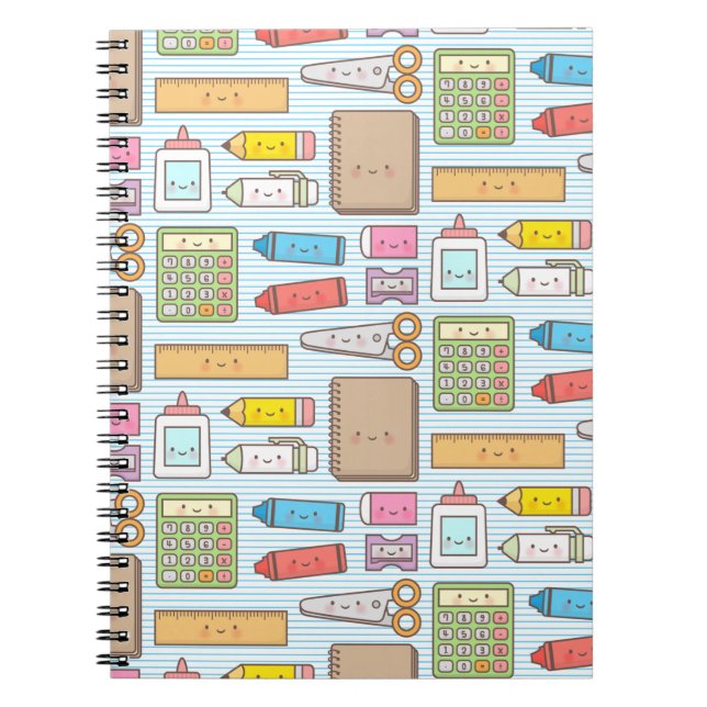 Kawaii Back to School Supplies Pattern For Girls Notebook (Front)