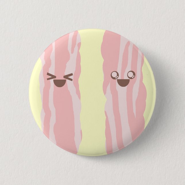 kawaii bacon so happy breakfast 6 cm round badge (Front)