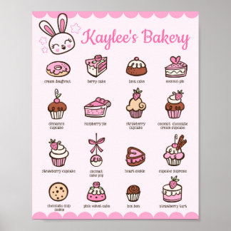 Kawaii Bakery Menu with your name Poster
