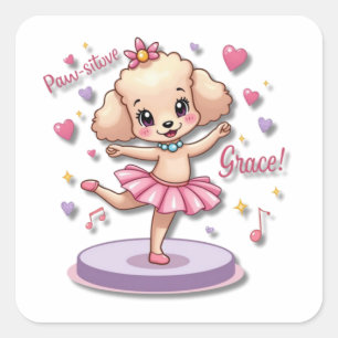Kawaii Ballet Poodle wearing a frilly tutu Square Sticker