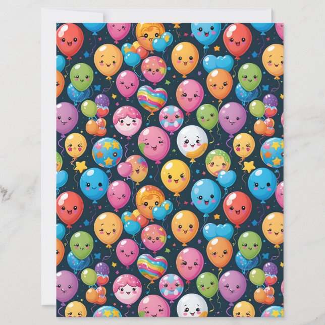 Kawaii Balloon Celebration Pattern Scrapbook Paper (Front)