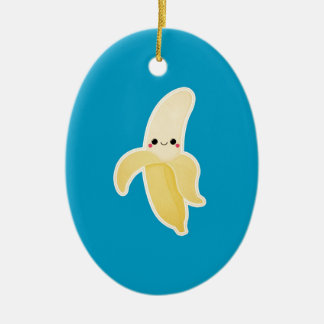 Kawaii Banana on Blue Ceramic Tree Decoration