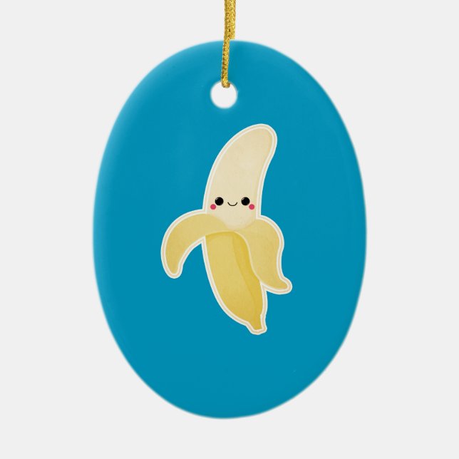 Kawaii Banana on Blue Ceramic Tree Decoration (Front)