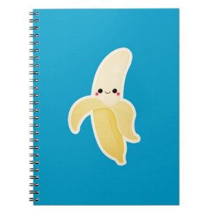 Kawaii Banana on Blue Spiral Notebook
