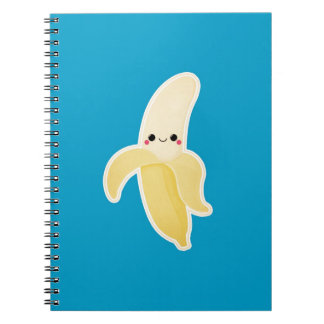 Kawaii Banana on Blue Spiral Notebook