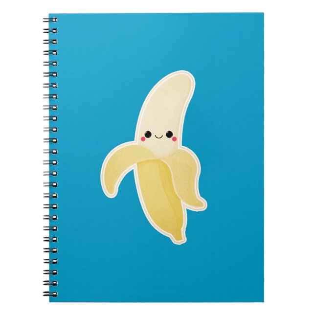 Kawaii Banana on Blue Spiral Notebook (Front)