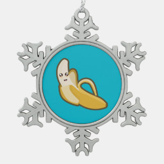 Kawaii Banana Snowflake Pewter Christmas Ornament