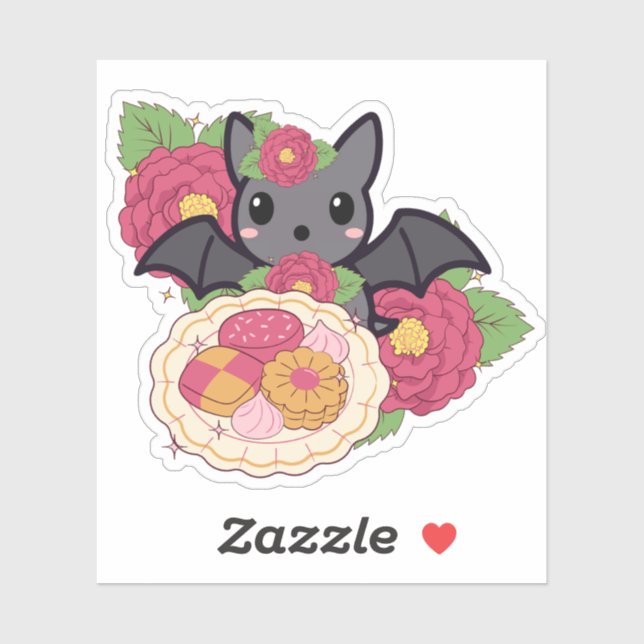 Kawaii Bat and Camellia Cookie Plate (Sheet)