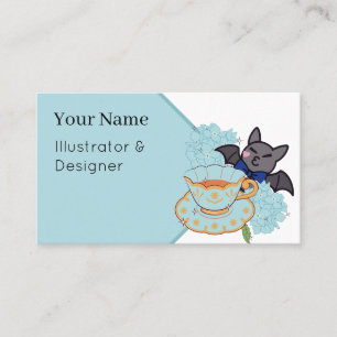 Kawaii Bat and Hydrangea Tea Time Business Card