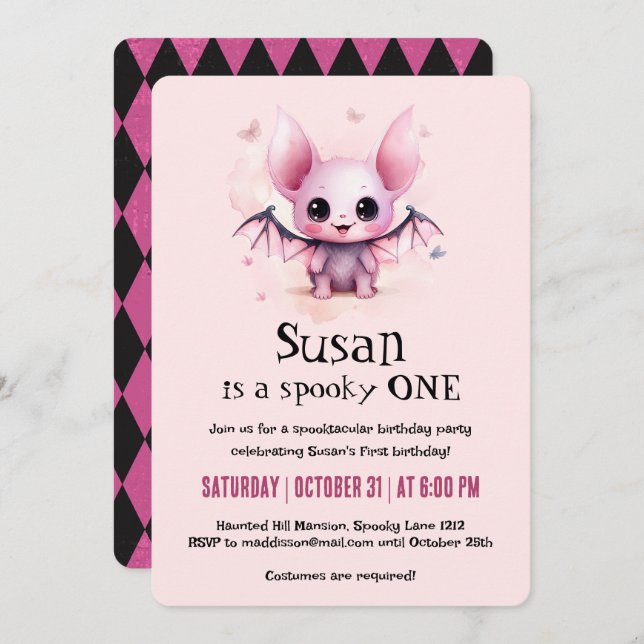 Kawaii Bat Halloween Birthday Party Invitation (Front/Back)