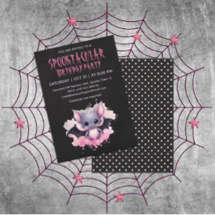 Kawaii Bat Halloween Birthday Party Invitation