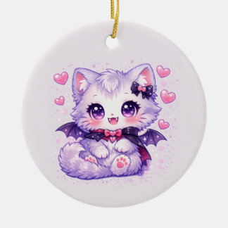 Kawaii Bat Kitty – Cute Vampire Winged Cat  Ceramic Tree Decoration