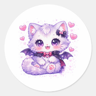 Kawaii Bat Kitty – Cute Vampire Winged Cat Classic Round Sticker