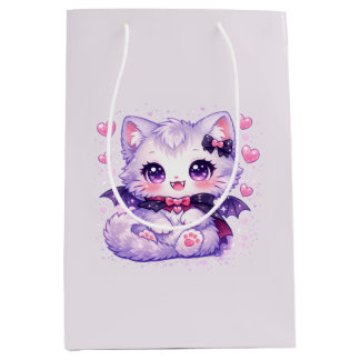 Kawaii Bat Kitty – Cute Vampire Winged Cat  Medium Gift Bag