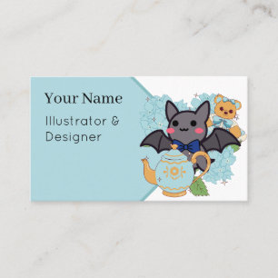 Kawaii Bat, Vintage Teapot and Teddy Bear Business Card