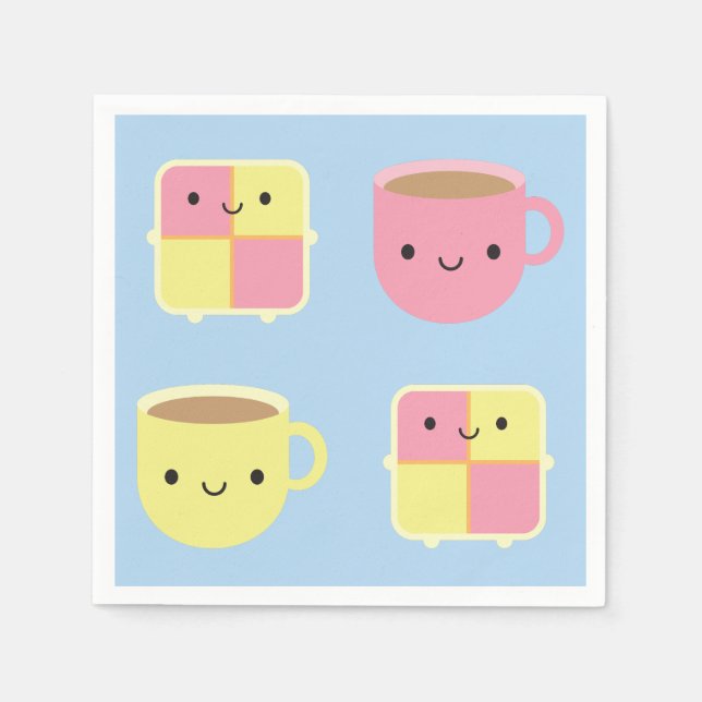 Kawaii Battenberg Cake & Cup of Tea Napkin (Front)