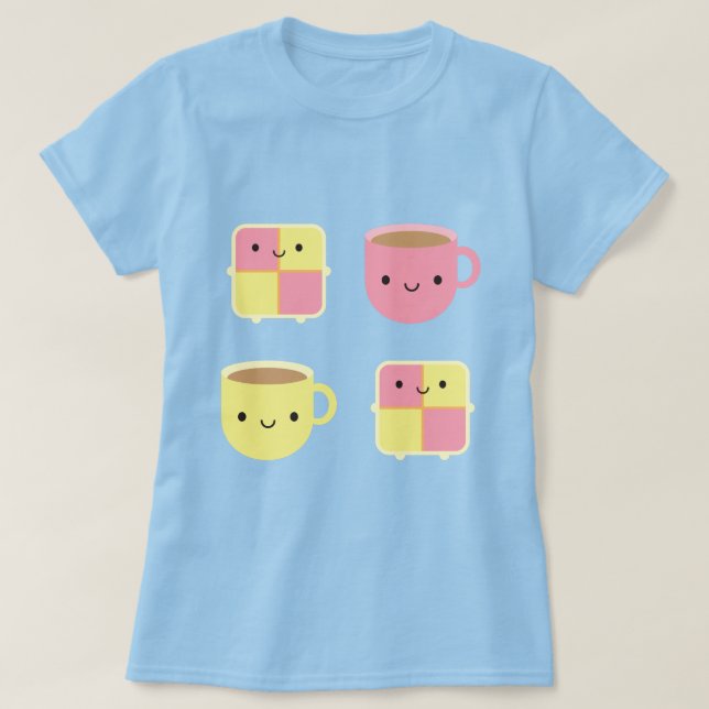Kawaii Battenberg Cake & Cup of Tea T-Shirt (Design Front)