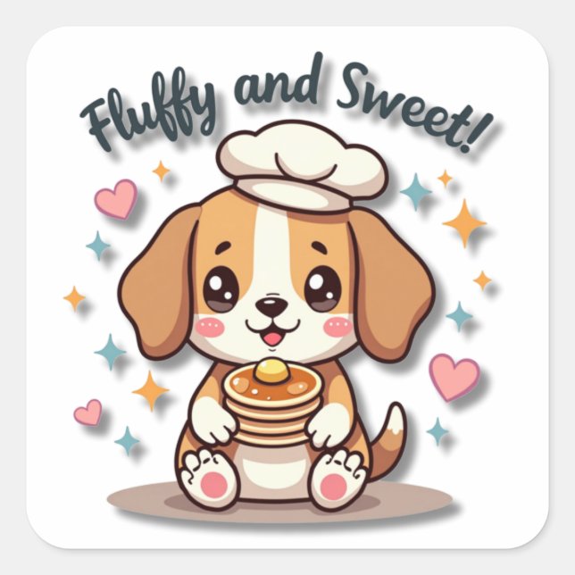 Kawaii Beagle Chef with Pancakes Square Sticker (Front)