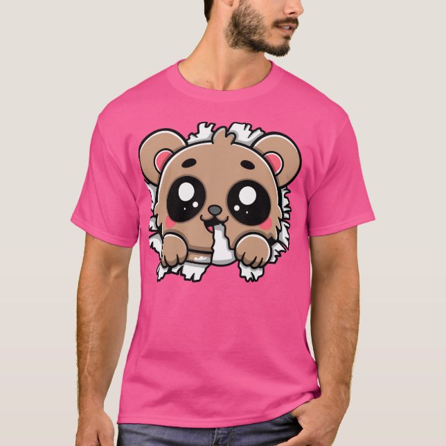 Kawaii Bear Chewing Through T-Shirt (Front)