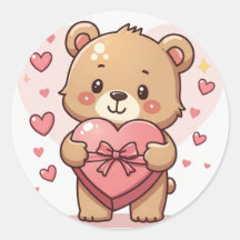 Kawaii Bear with Heart-Shaped Chocolate Box