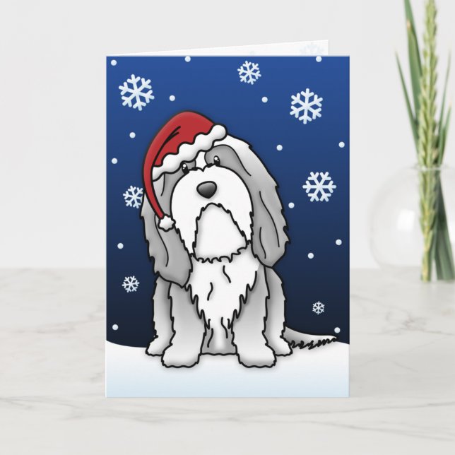 Kawaii Bearded Collie Christmas Card (Front)