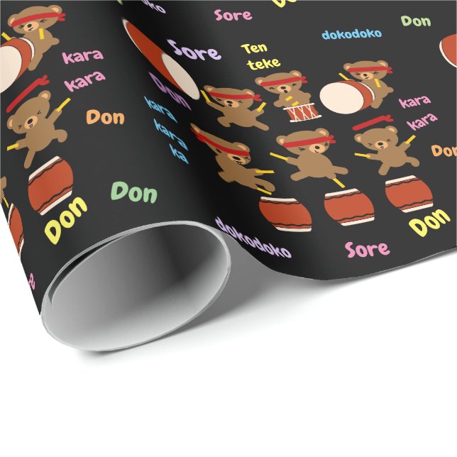 Kawaii Bears Playing Taiko Gift for Taiko Drummer Wrapping Paper (Roll Corner)