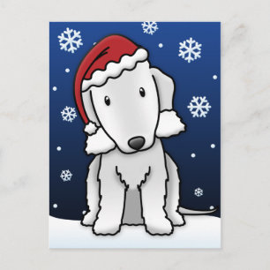Kawaii Bedlington Terrier Christmas Postcard