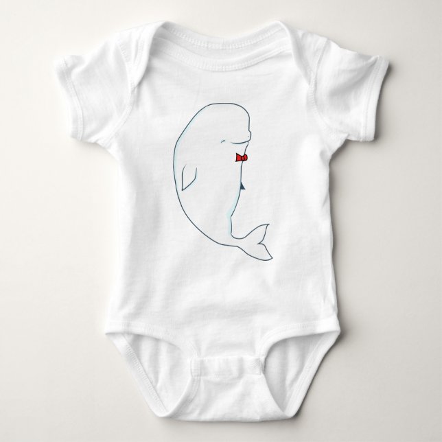 kawaii beluga whale with red bowtie baby bodysuit (Front)