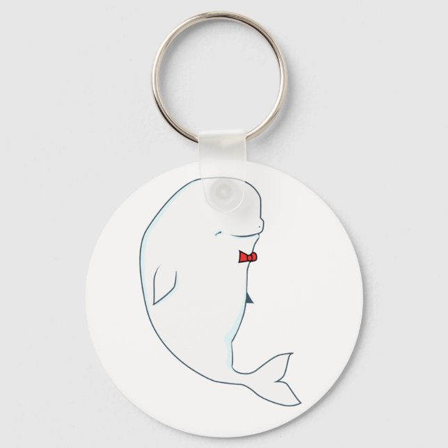 kawaii beluga whale with red bowtie key ring (Front)