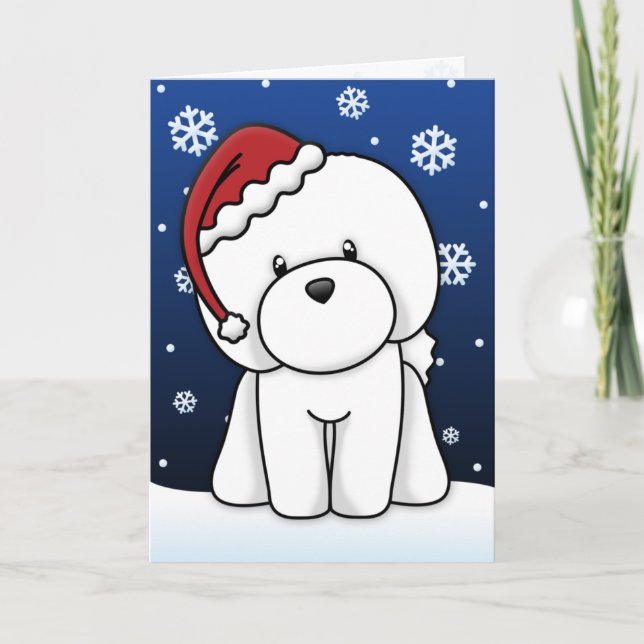 Kawaii Bichon Frise Christmas Card (Front)