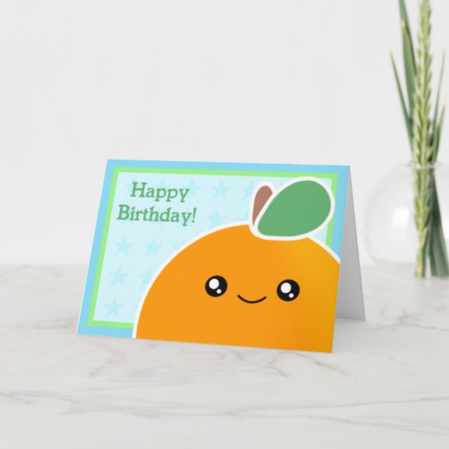 Kawaii Birthday Card Orange Fruit (Front)