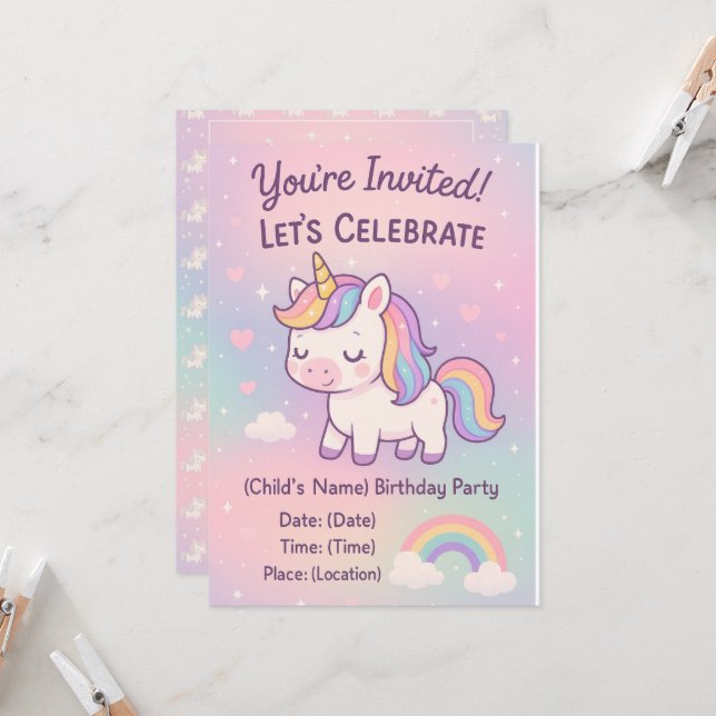 Kawaii Birthday Collection Invitation (Front/Back In Situ)