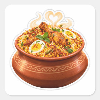 Kawaii Biryani Sticker, Cute Indian Food Handi Die Square Sticker