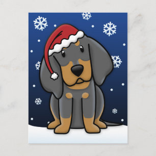 Kawaii Black and Tan Coonhound Christmas Postcard